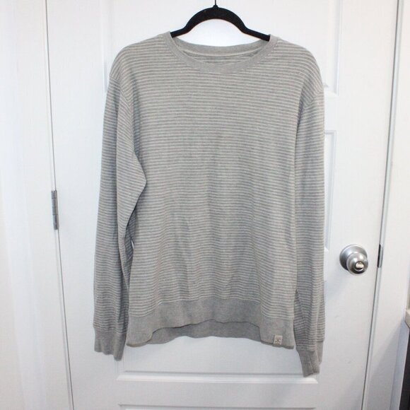 Lucky Brand Crew Neck Sweater Gray Stripe Size Medium - Picture 1 of 5